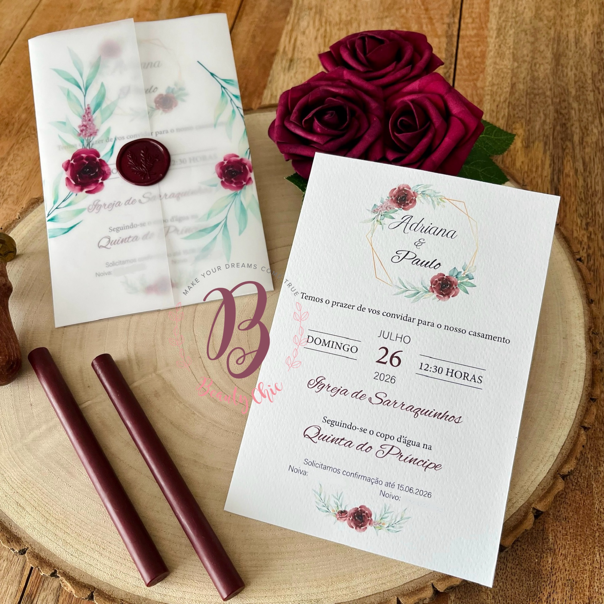 Convite Casamento Papel Vegetal Florido