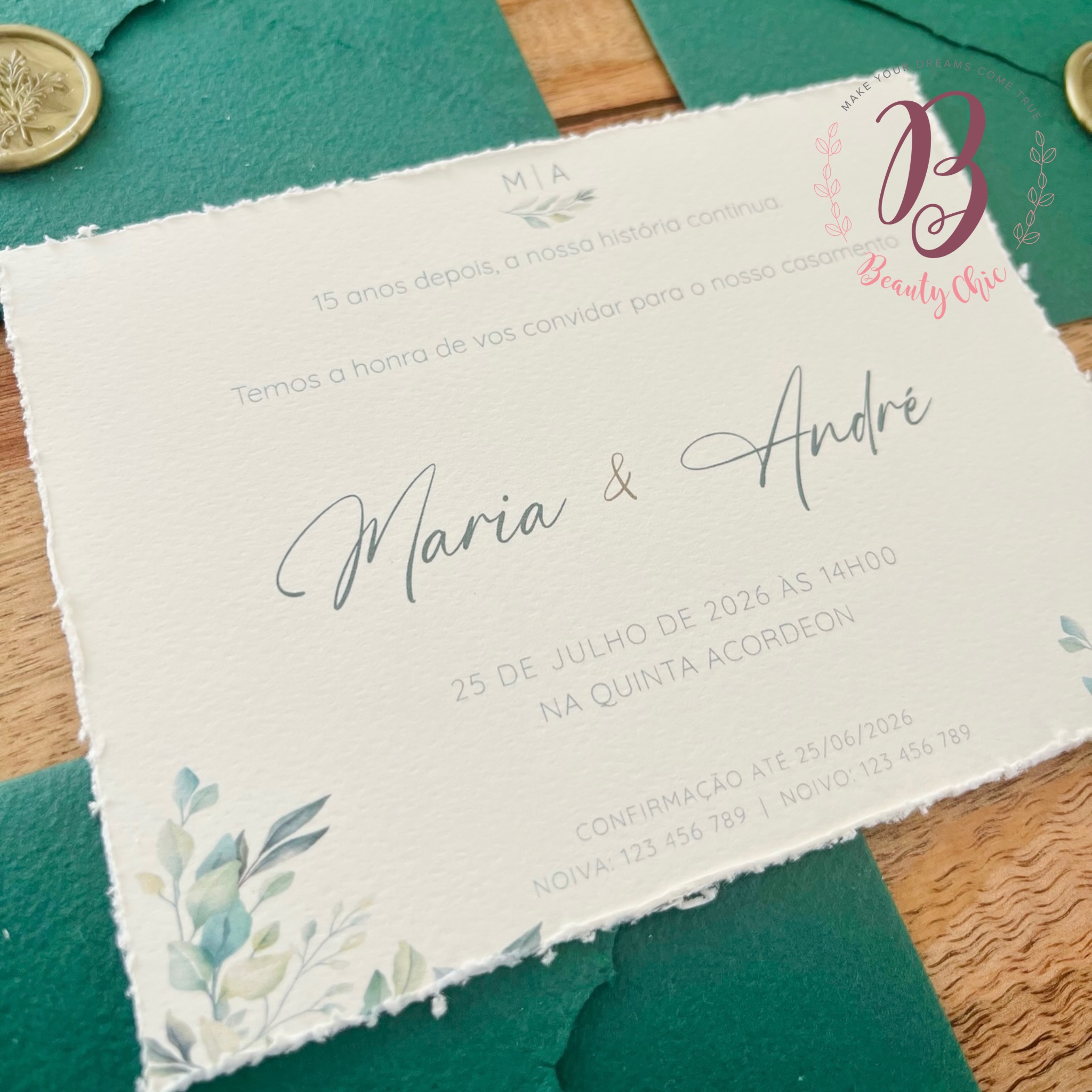 Convite Casamento Papel Artesanal "Rústico" - Image 3