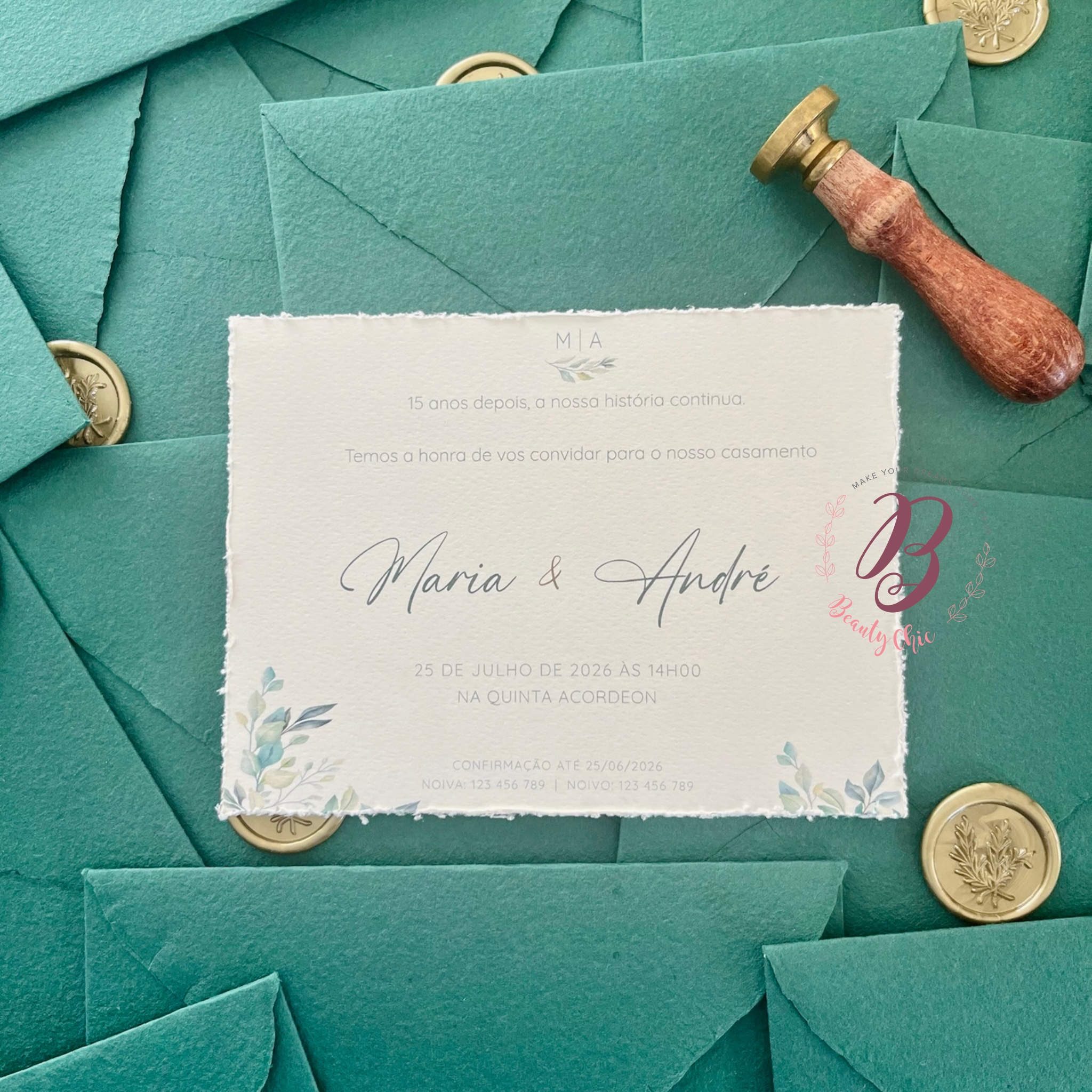 Convite Casamento Papel Artesanal "Rústico"